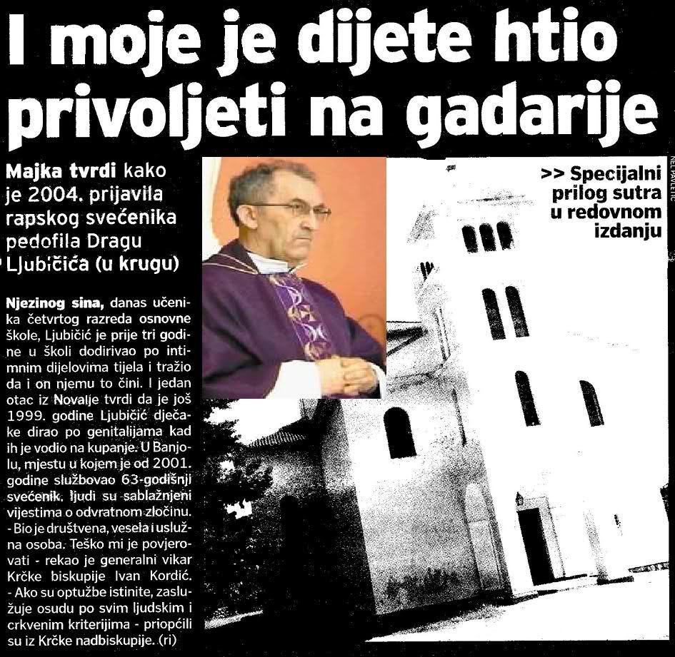 Kardianl Josip Bozanić prikrivao pedofiliju od strane svećenika Drage Ljubičića
