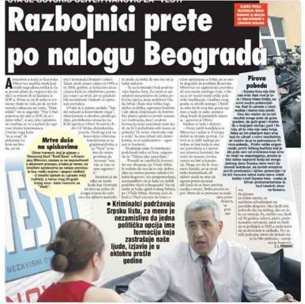 Oliver Ivanović: Razbojnici prete po nalogu iz Beograda?